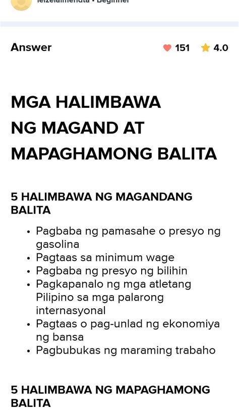 Magagandang balita .